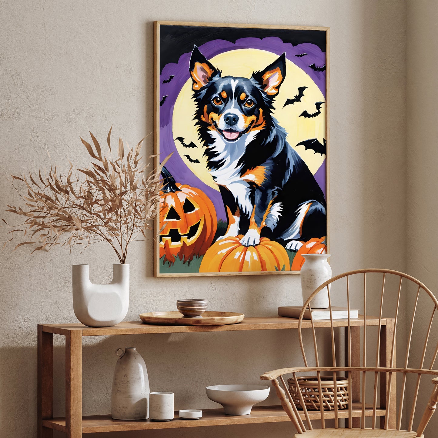 Border Collie Dog Portrait Halloween Time Poster