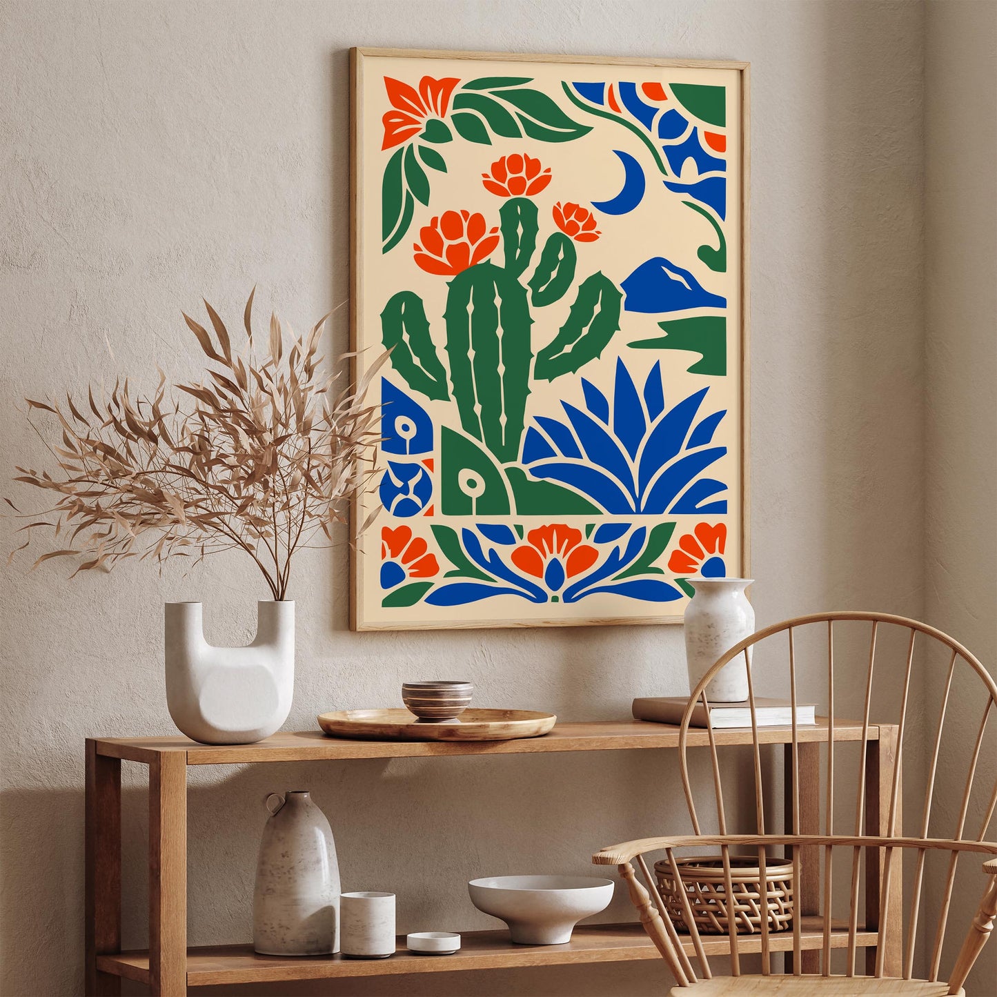 Cactus & Moon Landscape Poster  – Bold Nature Wall Art Print