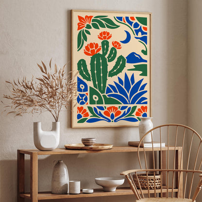 Cactus & Moon Landscape Poster  – Bold Nature Wall Art Print