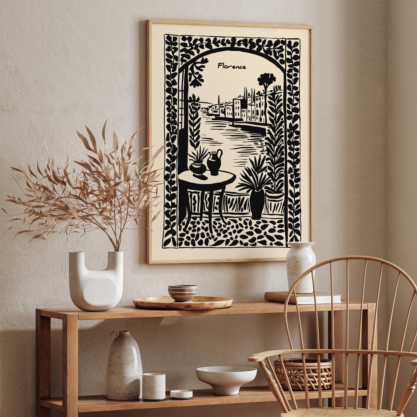 Florence Italy Poster - Black Ink Travel Wall Art Print