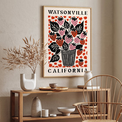 Watsonville Retro Strawberries Poster