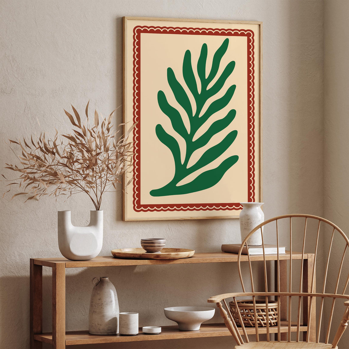 Retro Green Leaf Matisse Style Art Poster