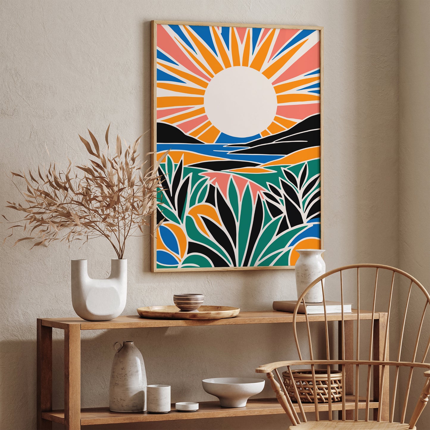 Retro Colorful Sunshine Landscape Print