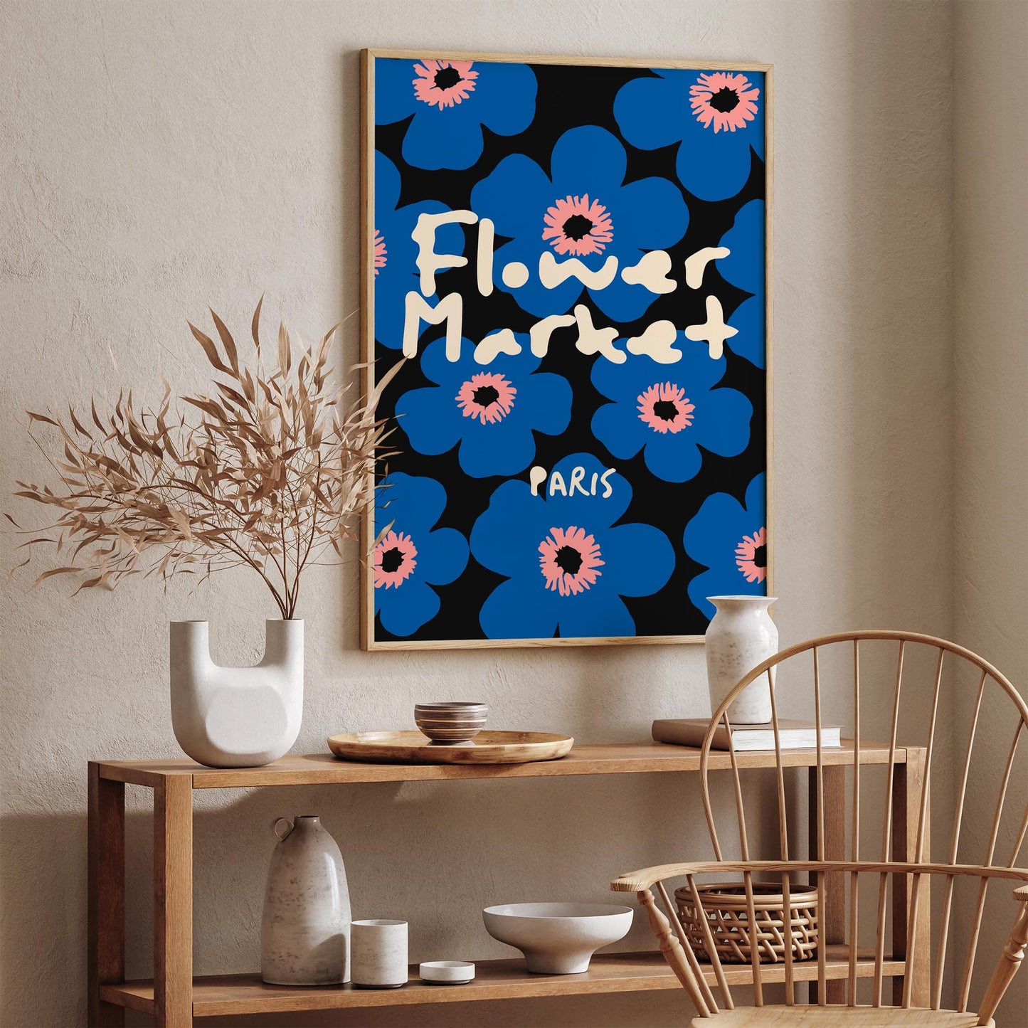 Paris Flower Market Poster - Blue Flowers Art Print