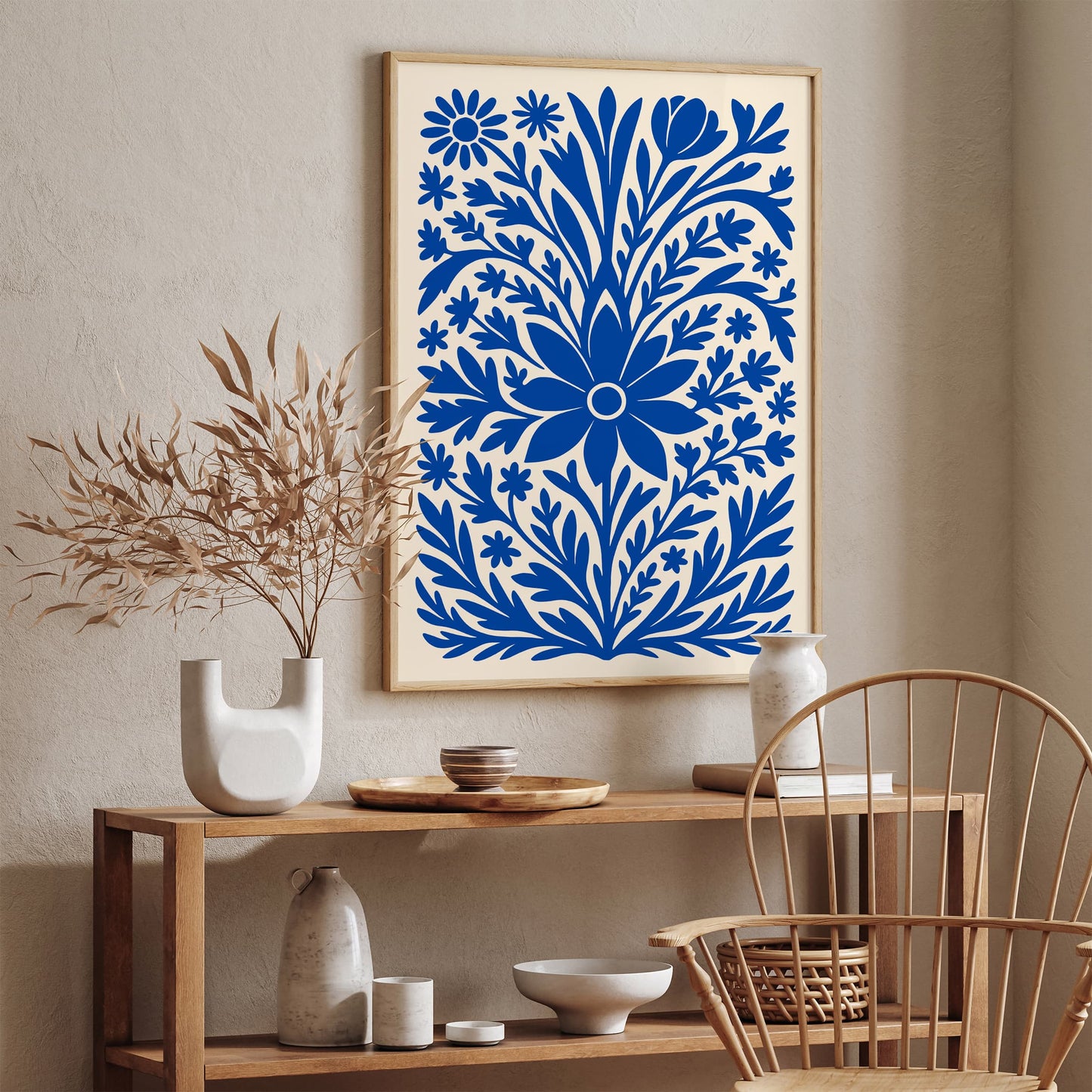Blue Boho Chic Floral Art Print 2026