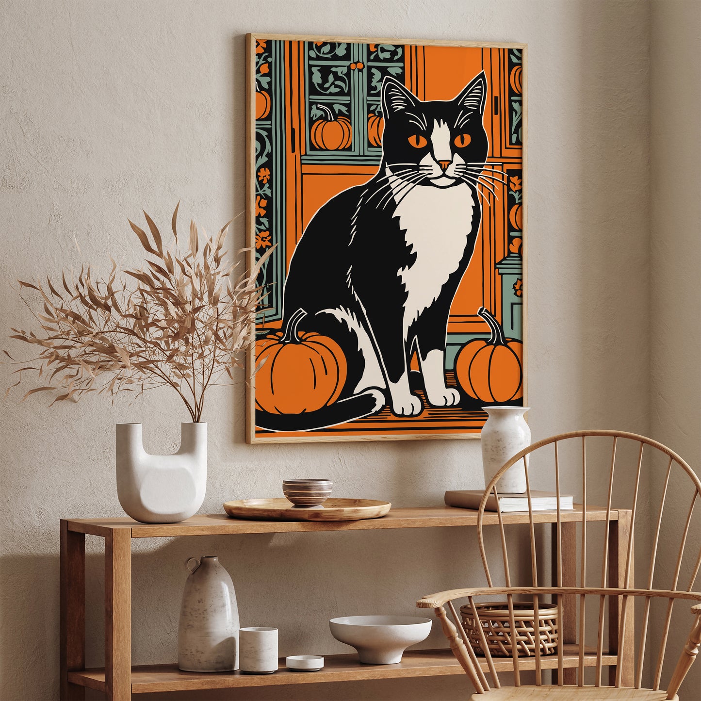 Pumpkin Farm and Cat Art Print