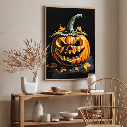 Spooky Halloween Pumpkin Head Black Art Print