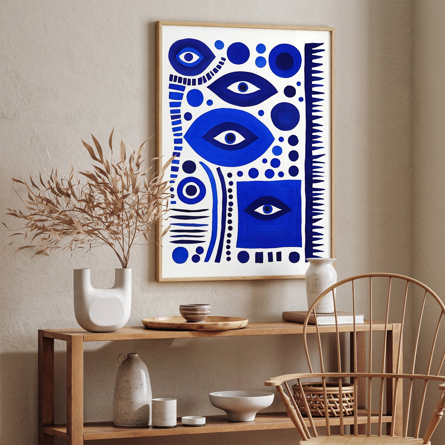 Mid Century Modern Eyes Art Print in Blue