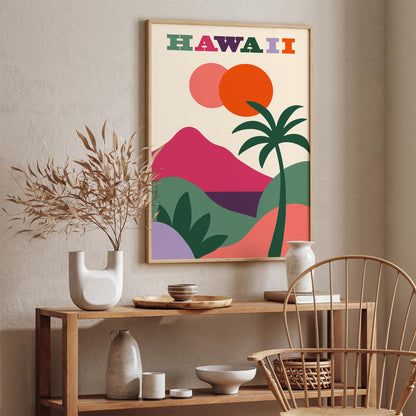 Hawaii Travel Poster - Colorful Abstract Landscape Print