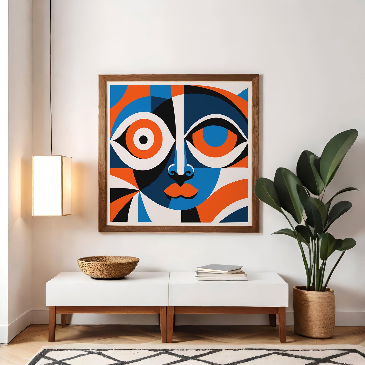 Modern Face Square Blue Art Print