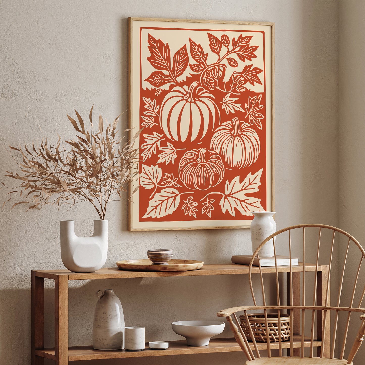 Pumpkin Farm Linocut Wall Art Print