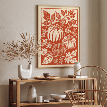 Pumpkin Farm Linocut Wall Art Print