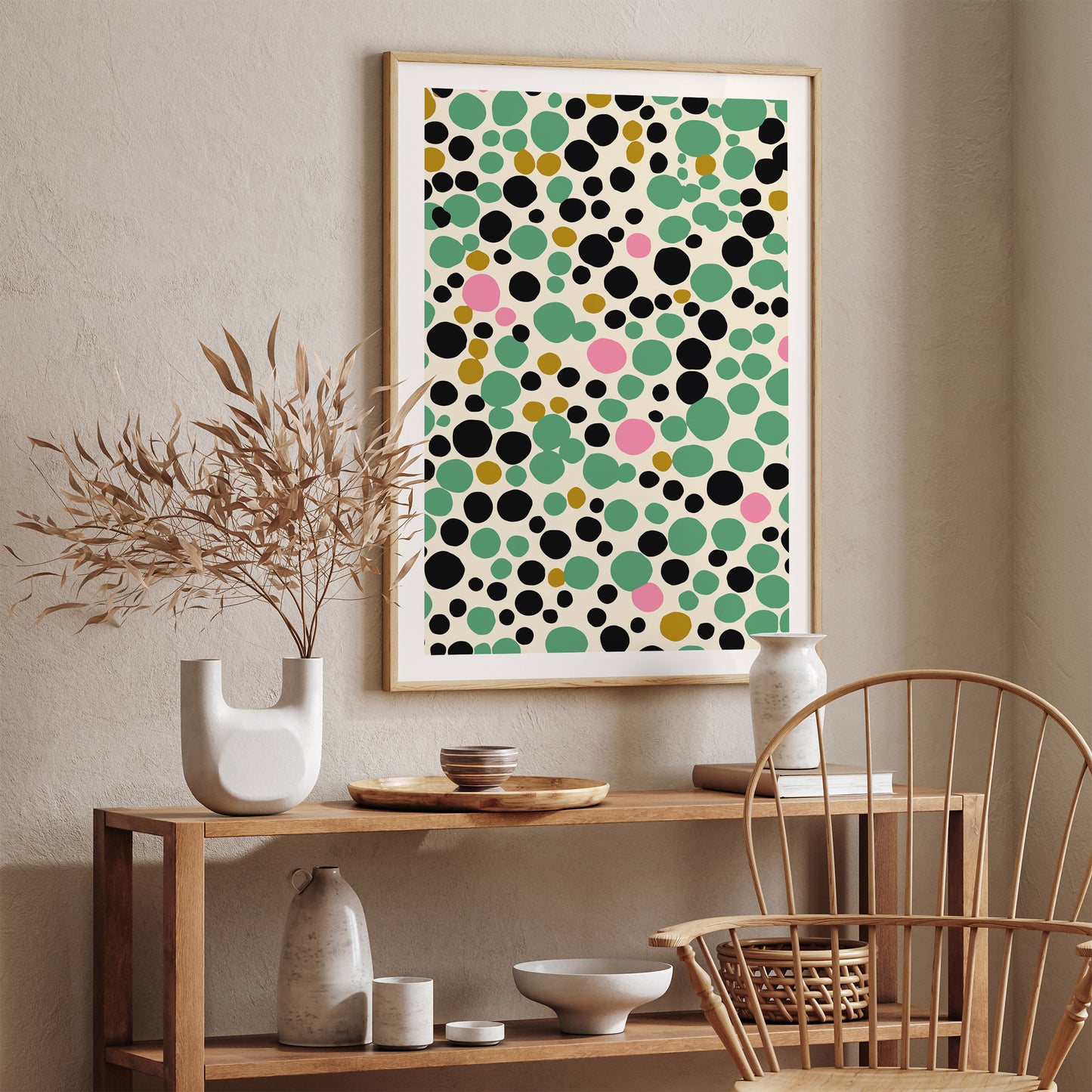 Green Dots Spots Abstract Wall Art