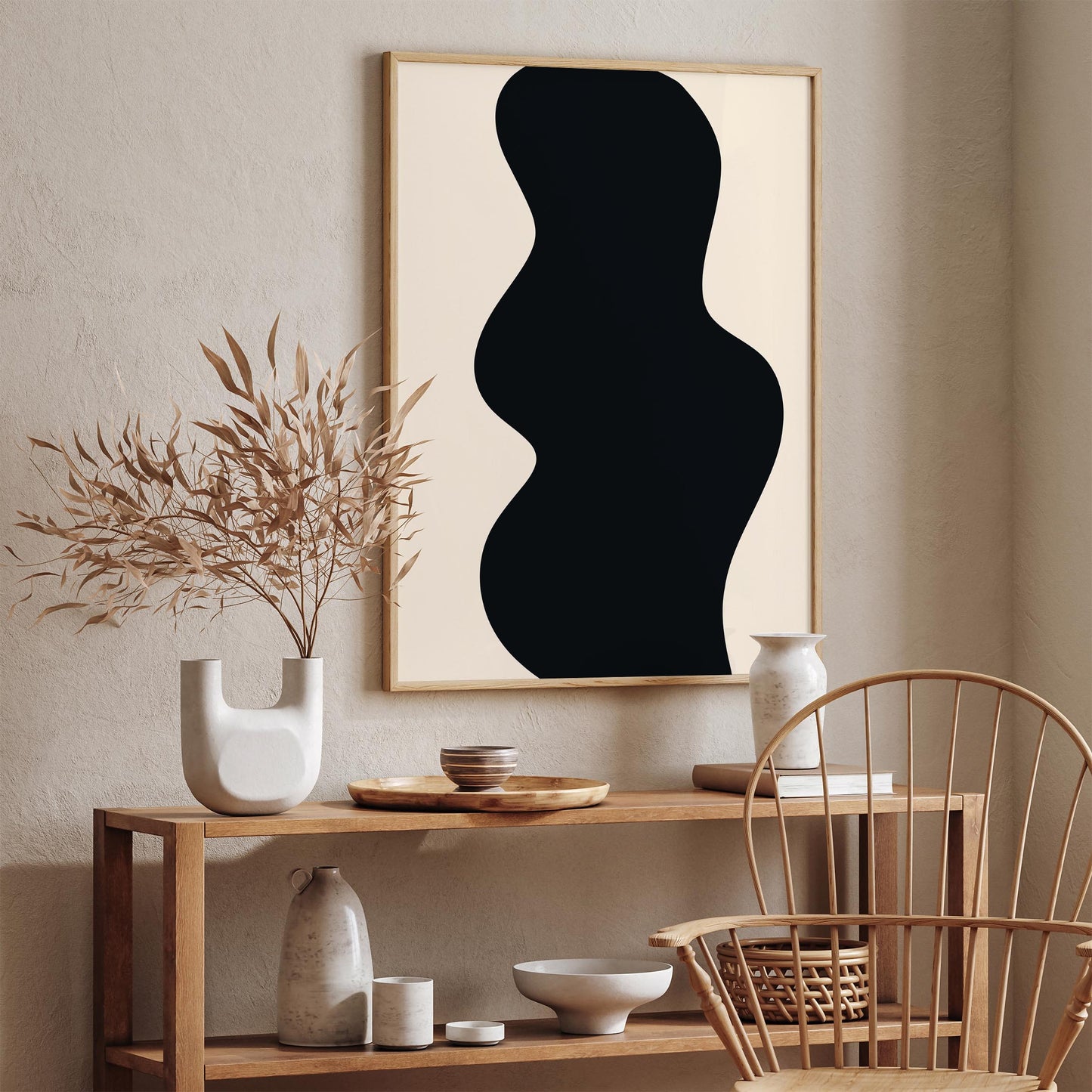 Modern Abstract Black Wavy Shape Poster Print 2026