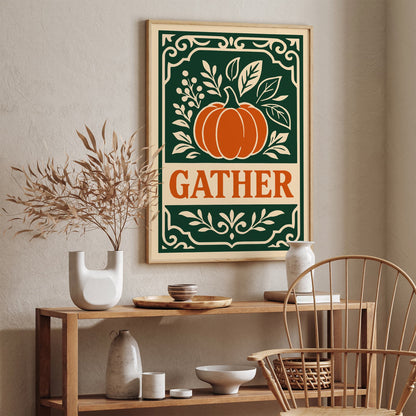 Gather Quote Art Print - Pumpkin Poster in Rococo Style