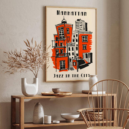 Manhattan Jazz in the City Retro Music Poster