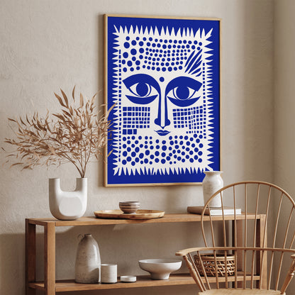 Blue Mid Century Modern Face Art Print