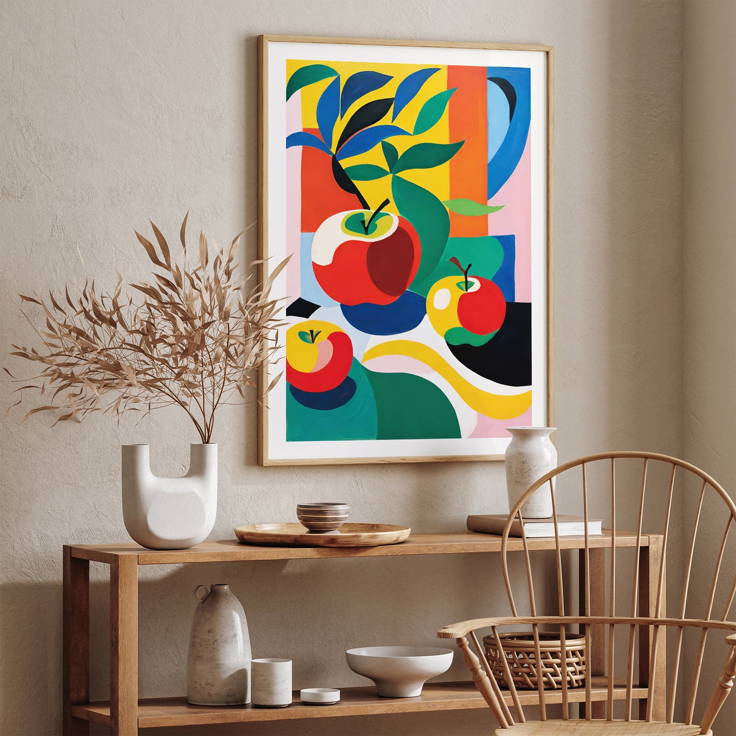 Modern Colorful Apple and Leaf Design Art Poster - Kitchen Wall Decor
