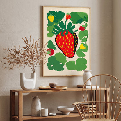 Retro Strawberries Wall Art Print