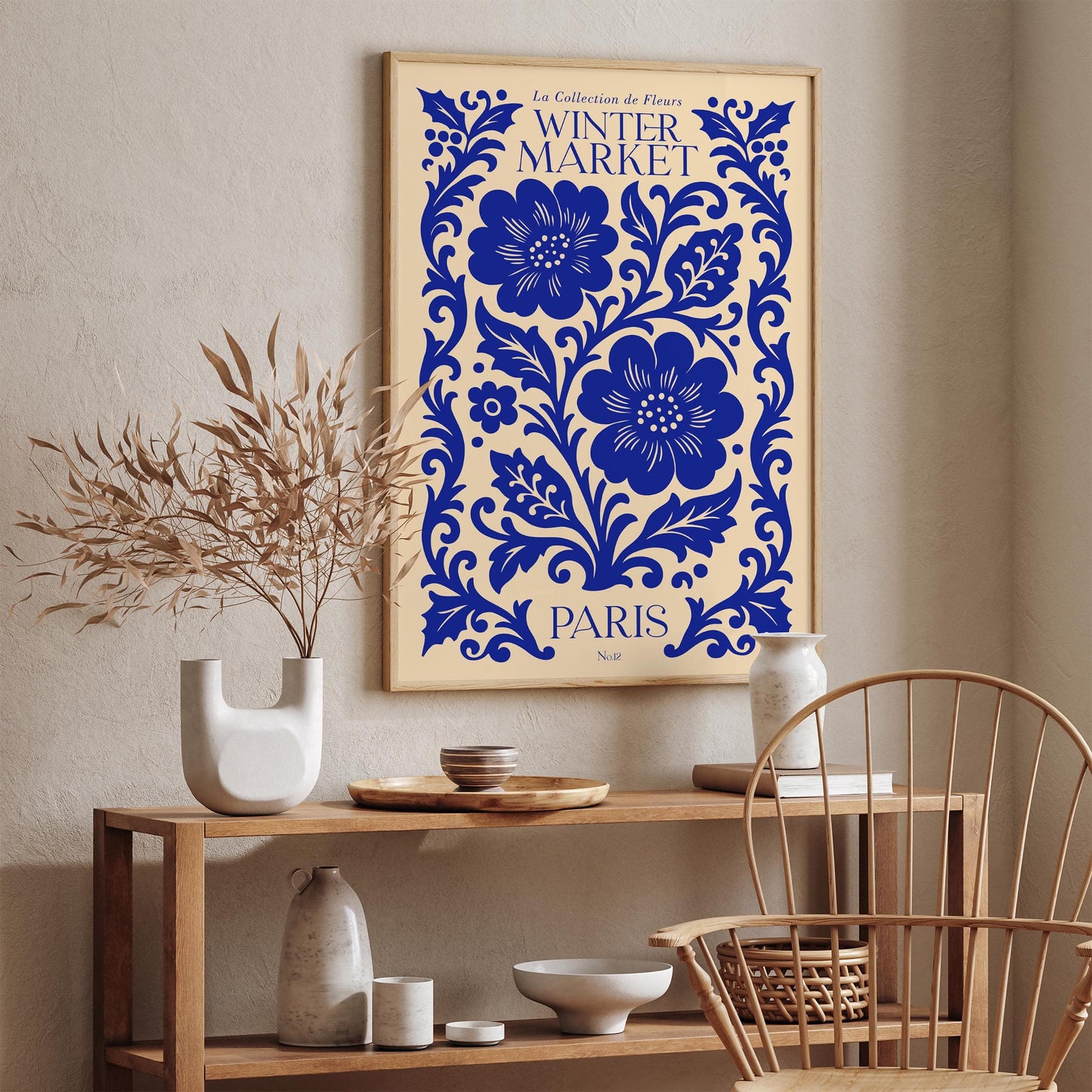 Blue Paris Flower Market Print - Winter Poster
