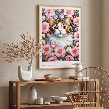Blooming Beauty, Cute Cat Art Poster