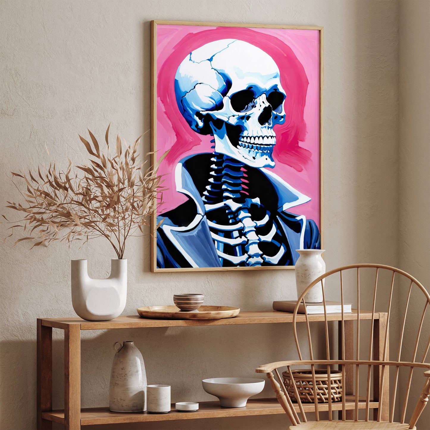 Skeleton Pink Halloween Art Print 2024