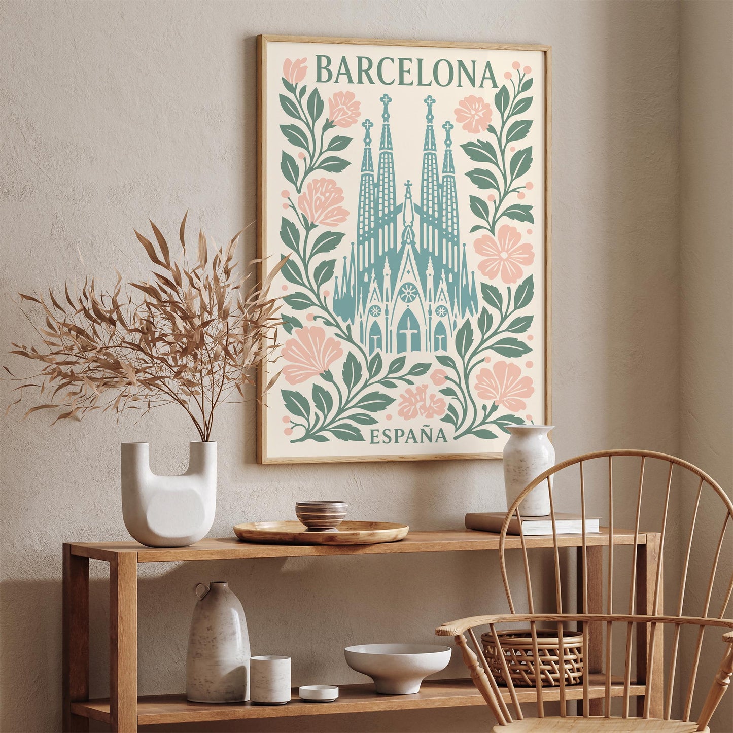Barcelona Sagrada Familia Poster – Vintage Spain Travel Art