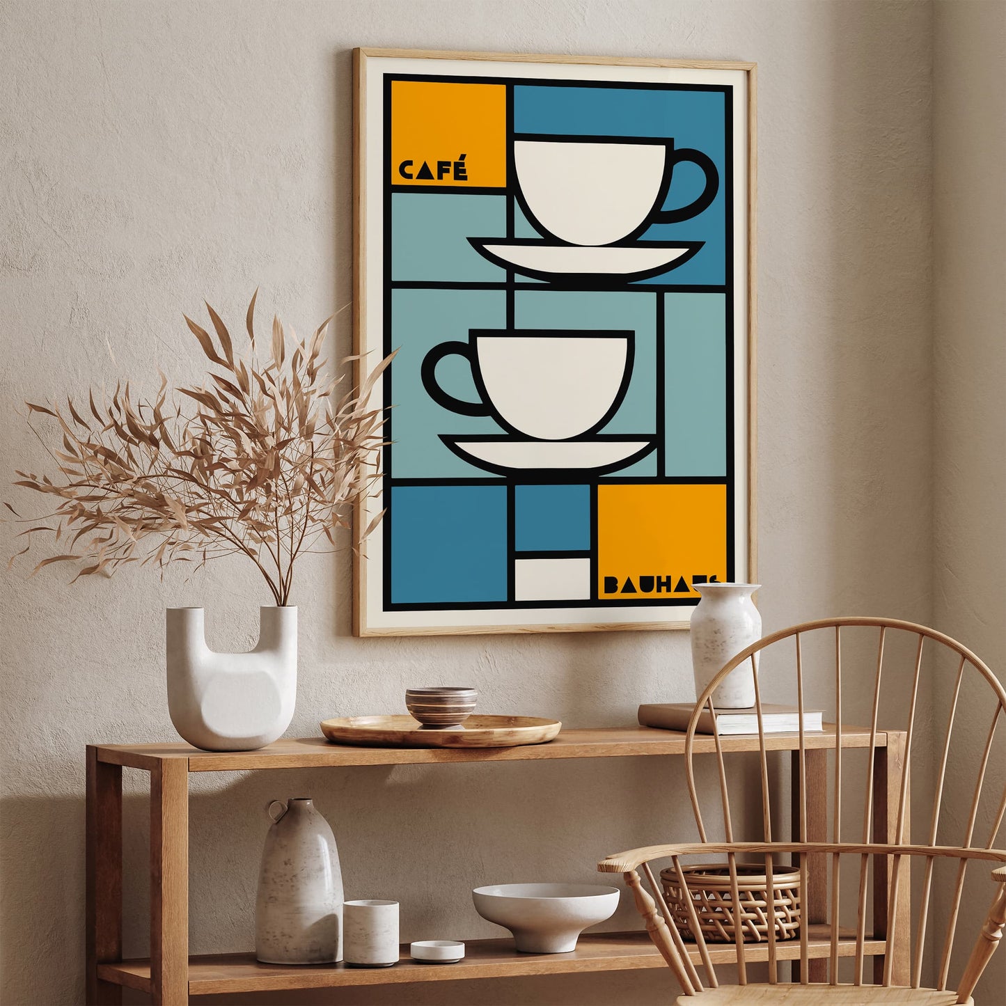 Bauhaus Cafe Modern Two Cups of Coffee Poster