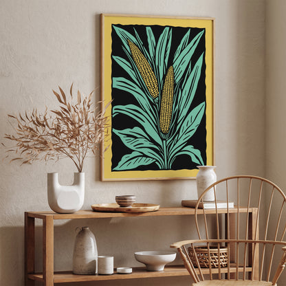 Corn Linocut Art Poster