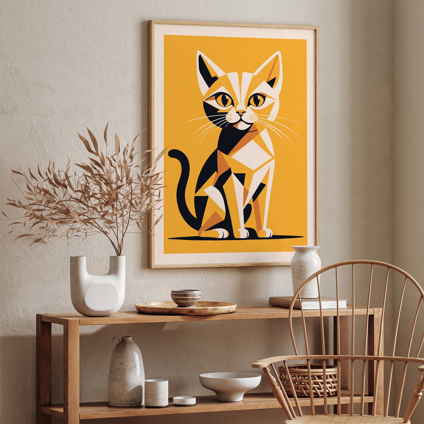 Geometric Kitten Cute Yellow Cat Poster