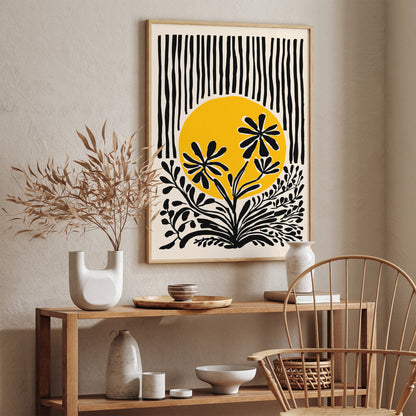 Yellow Sun and Flowers Art Print