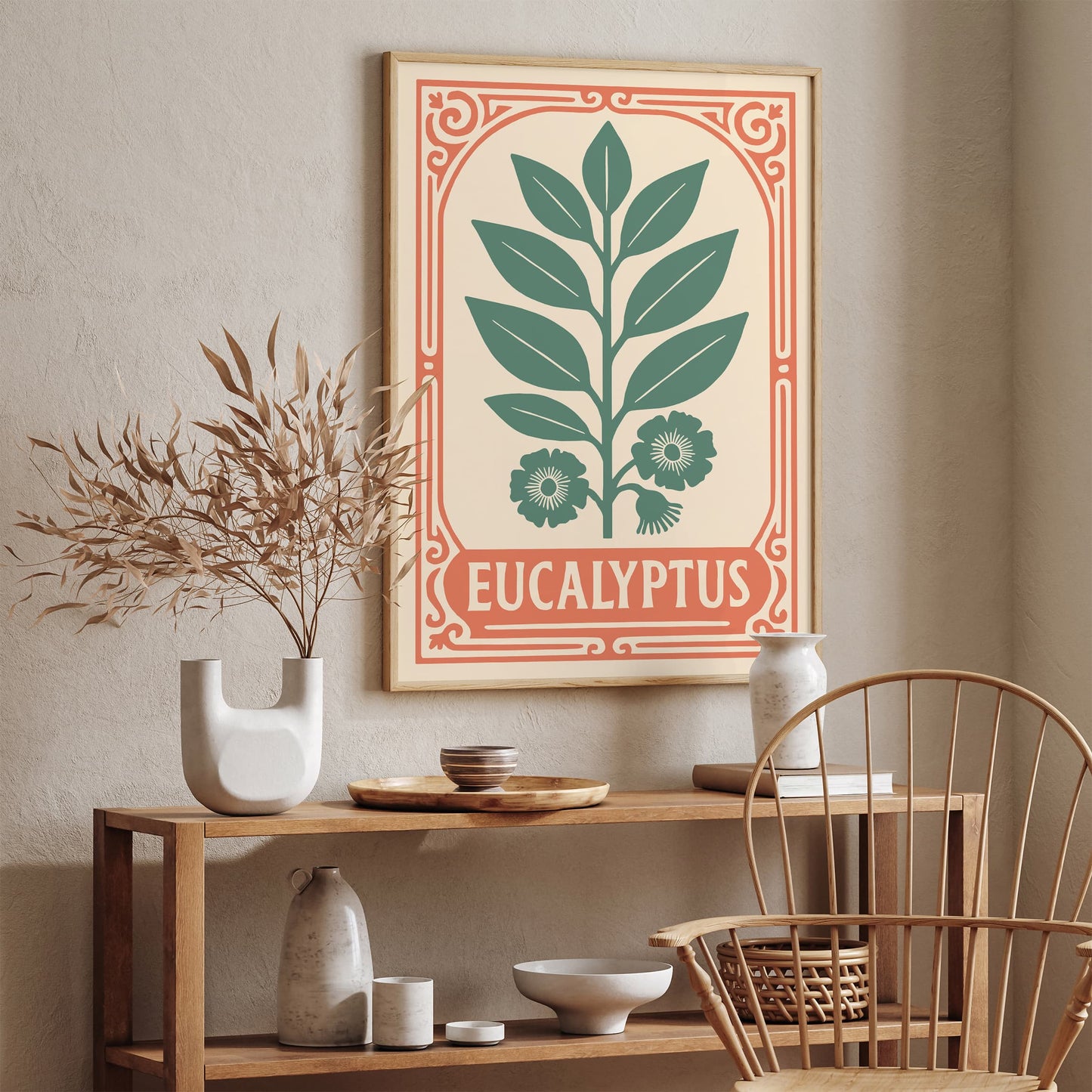 Eucalyptus Flower Art Print in Pastel Tones Poster