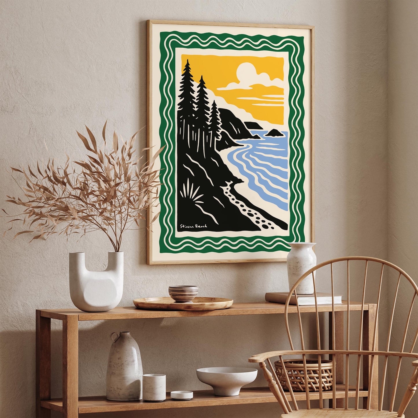 Stinson Beach, California Poster - Retro Landscape Wall Art