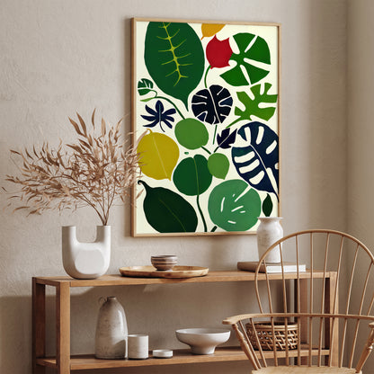 Green Floral Mid-Century Shapes Poster