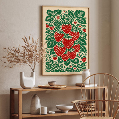 Linocut Style Strawberry Poster