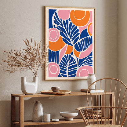 Blue Orange Nature Leaves Art Print