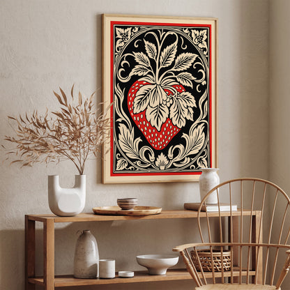 Big Red Strawberry in Rococo Style Poster