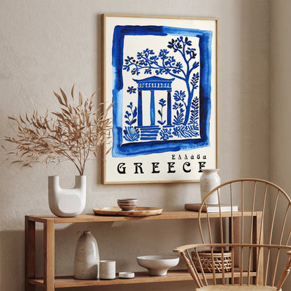 Greece Travel Blue Wall Art Honeymoon Gift 2024