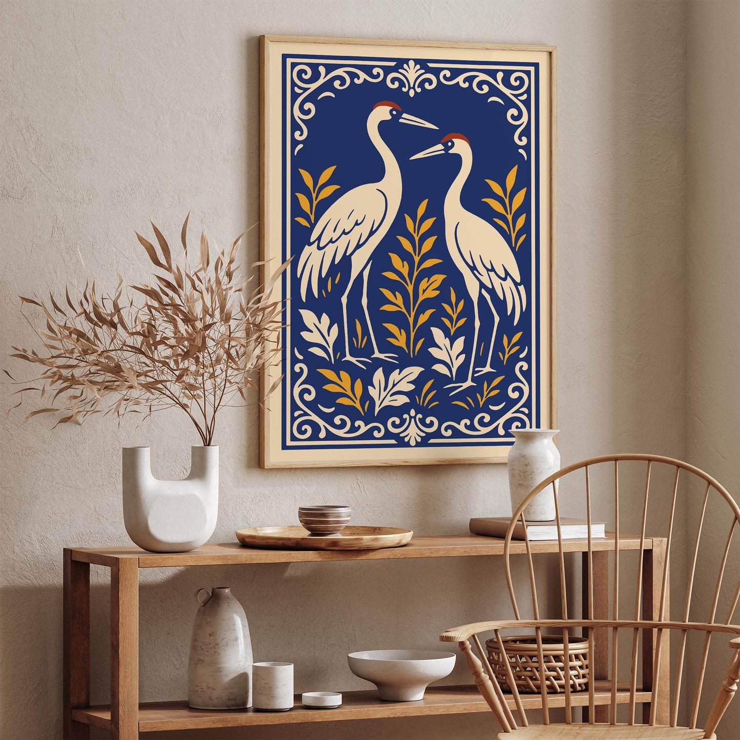 Two Crane Bird Rococo Poster