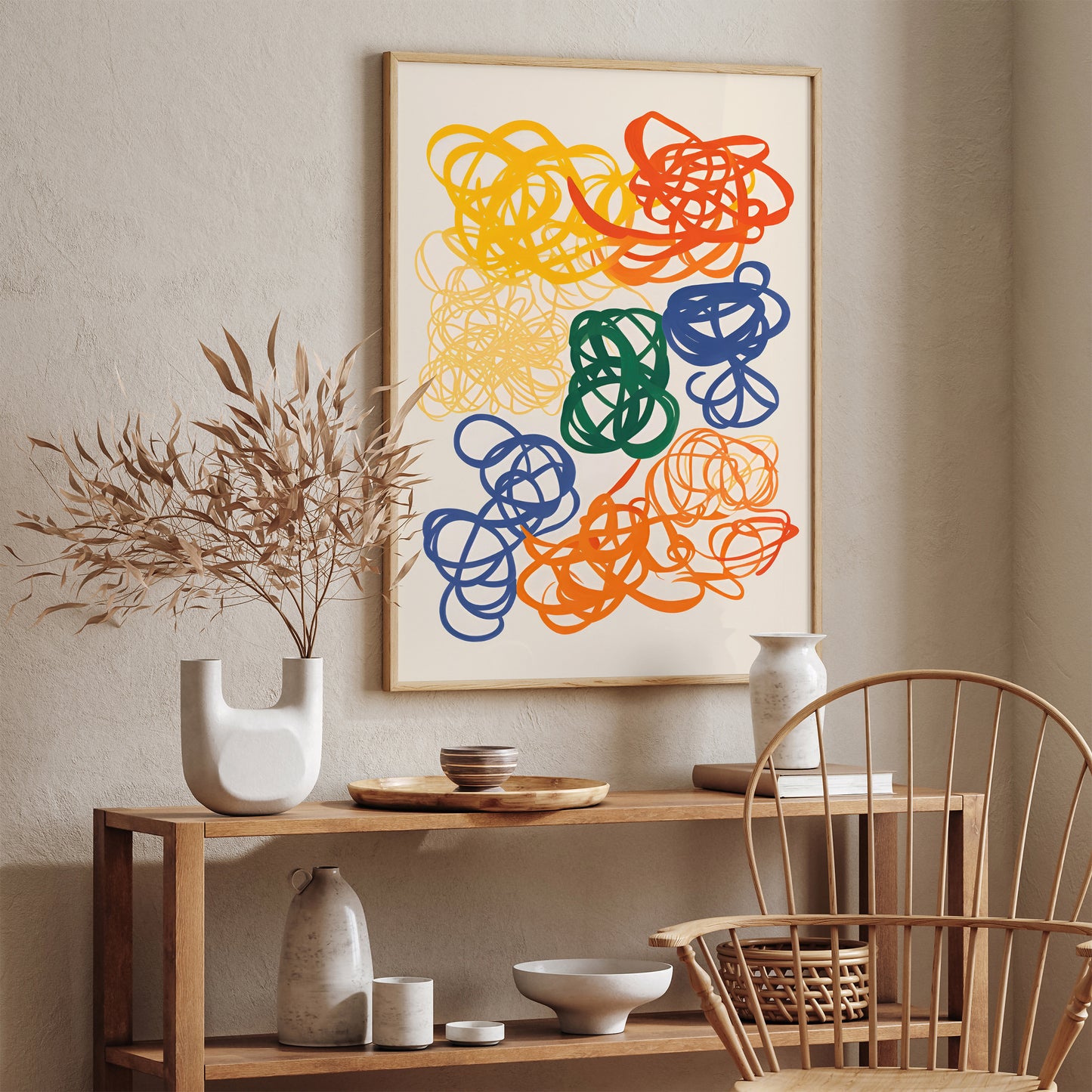 Mid-Century Modern Spaghetti Colorful Poster