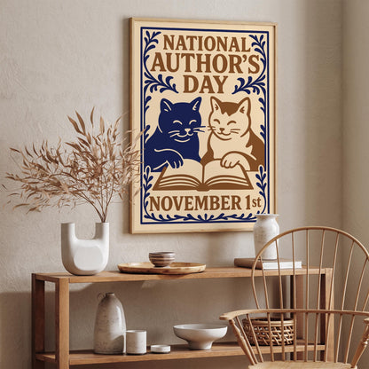 National Authors Day Poster - Cats Reading a Book Art Print