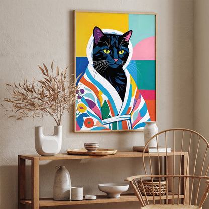 Cat in Bathrobe Bathroom Wall Art