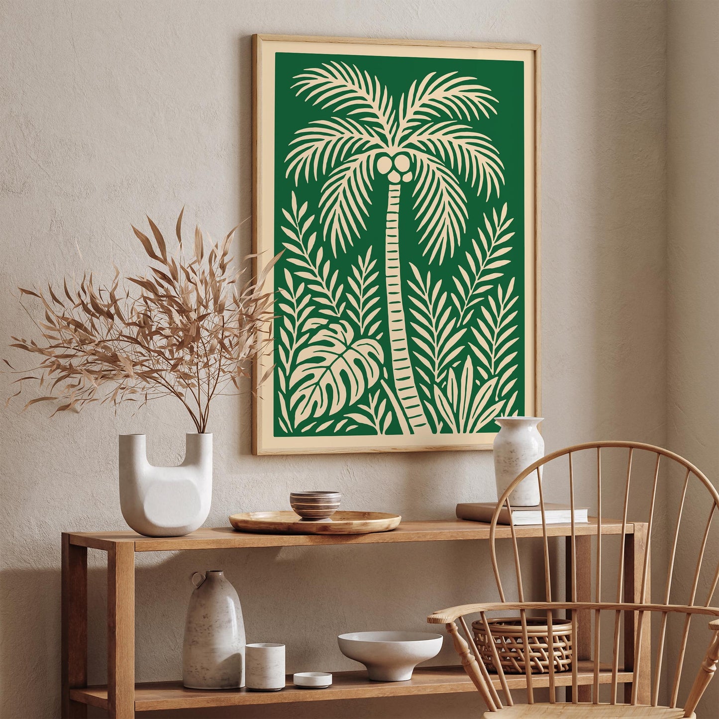 Green Palm Tree Wall Art Print - Boho Tropical Poster