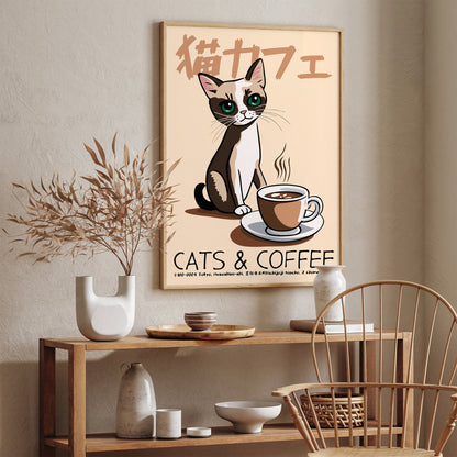 Japanese Cats & Coffee Poster