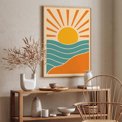 70s Sunset Landscape Art Print Poster