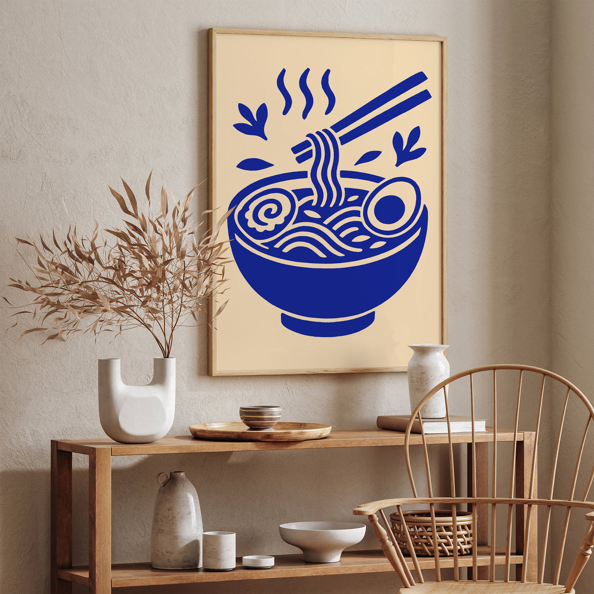 Ramen Soup Art Print - Blue Modern Kitchen Decor