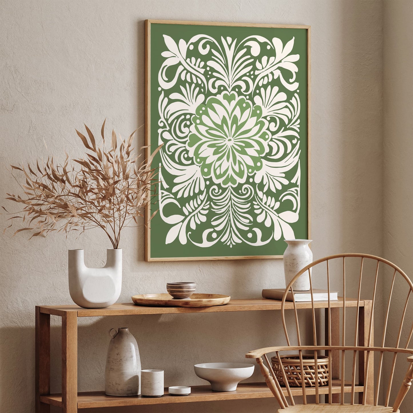 Rococo Botanical Print - Green Vintage Poster