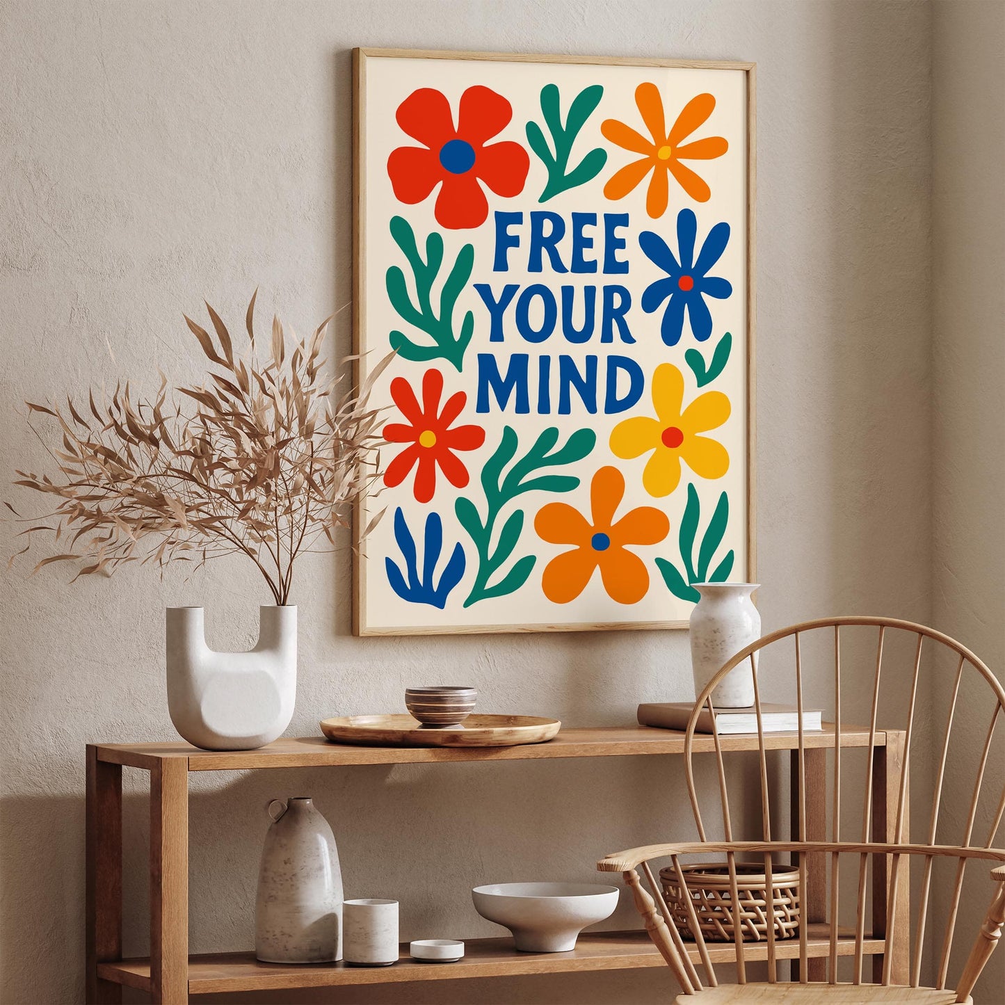 Free Your Mind Quote Colorful Floral Poster