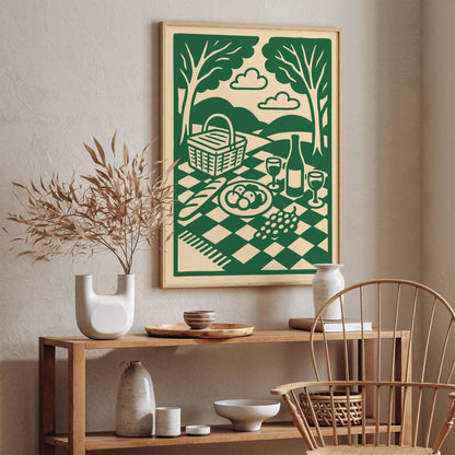 Hyde Park London Picnic Illustration Poster in Green