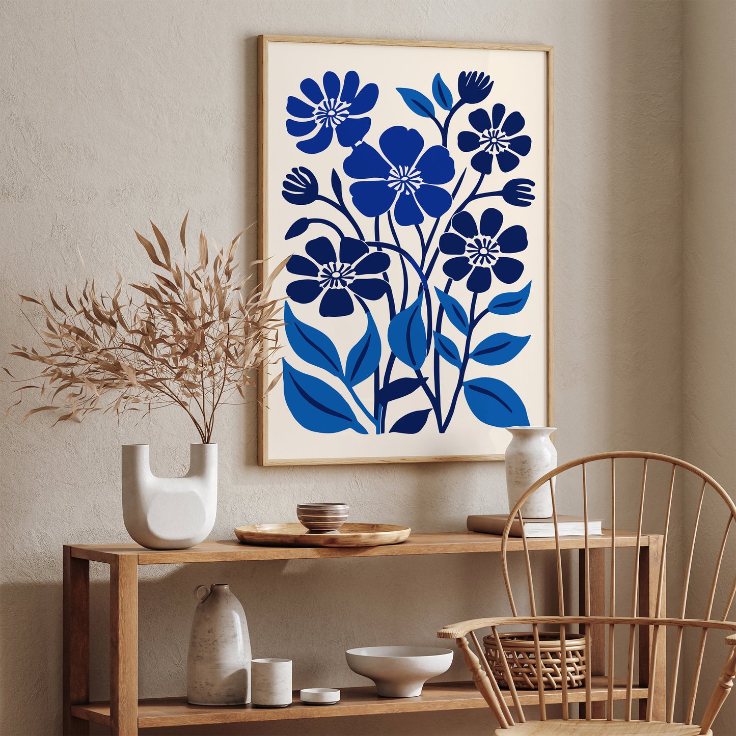 Blue Flowers Modern Aesthetic Wall Art